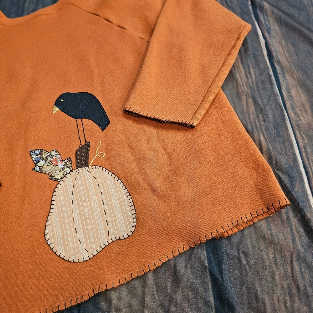 Vintage 1990s Handcrafted Pumpkin Patch Cardigan Sweatshirt Orange Folk Art Lg - Picture 10 of 14